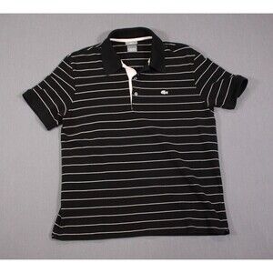 Lacoste Polo Shirt Black Striped Cotton Gray ALLIGATOR Sz 5 Us Sz M